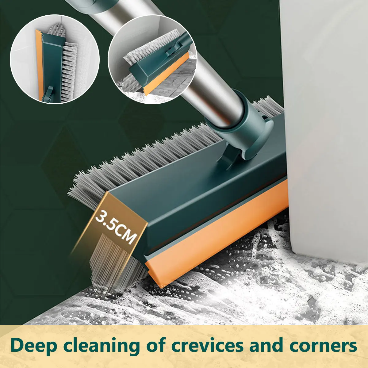 3 In 1Long Handle Floor Brush ground Seam Brush Cleaning Toilet Gap Silicone Scraper 45° Rotating Stiff Bristles Brush 113cm