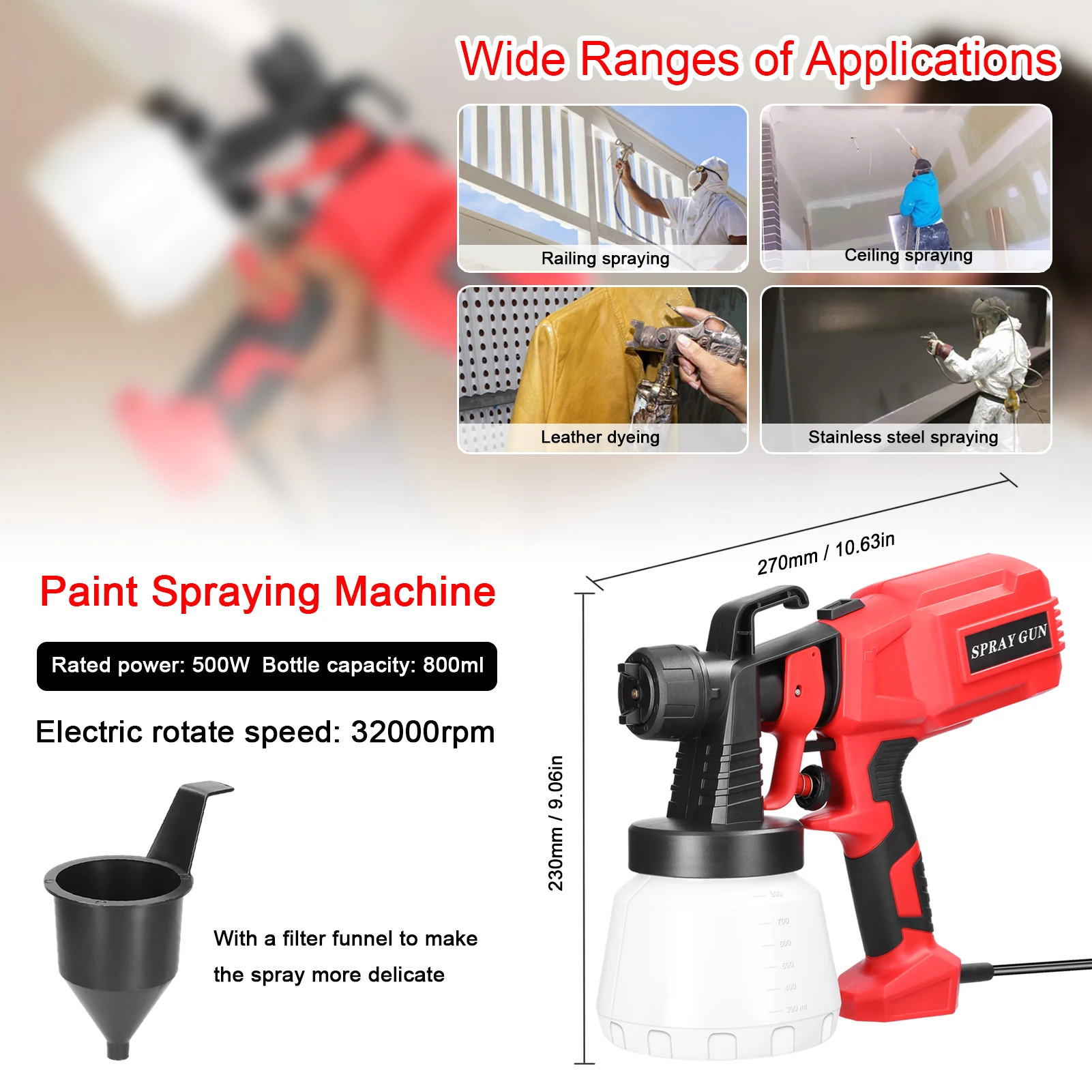 Electric Paint Spraying Machine 800ml Large Capacity Paint Bottle Detachable Multifunctional High Pressure Paint Sprayer