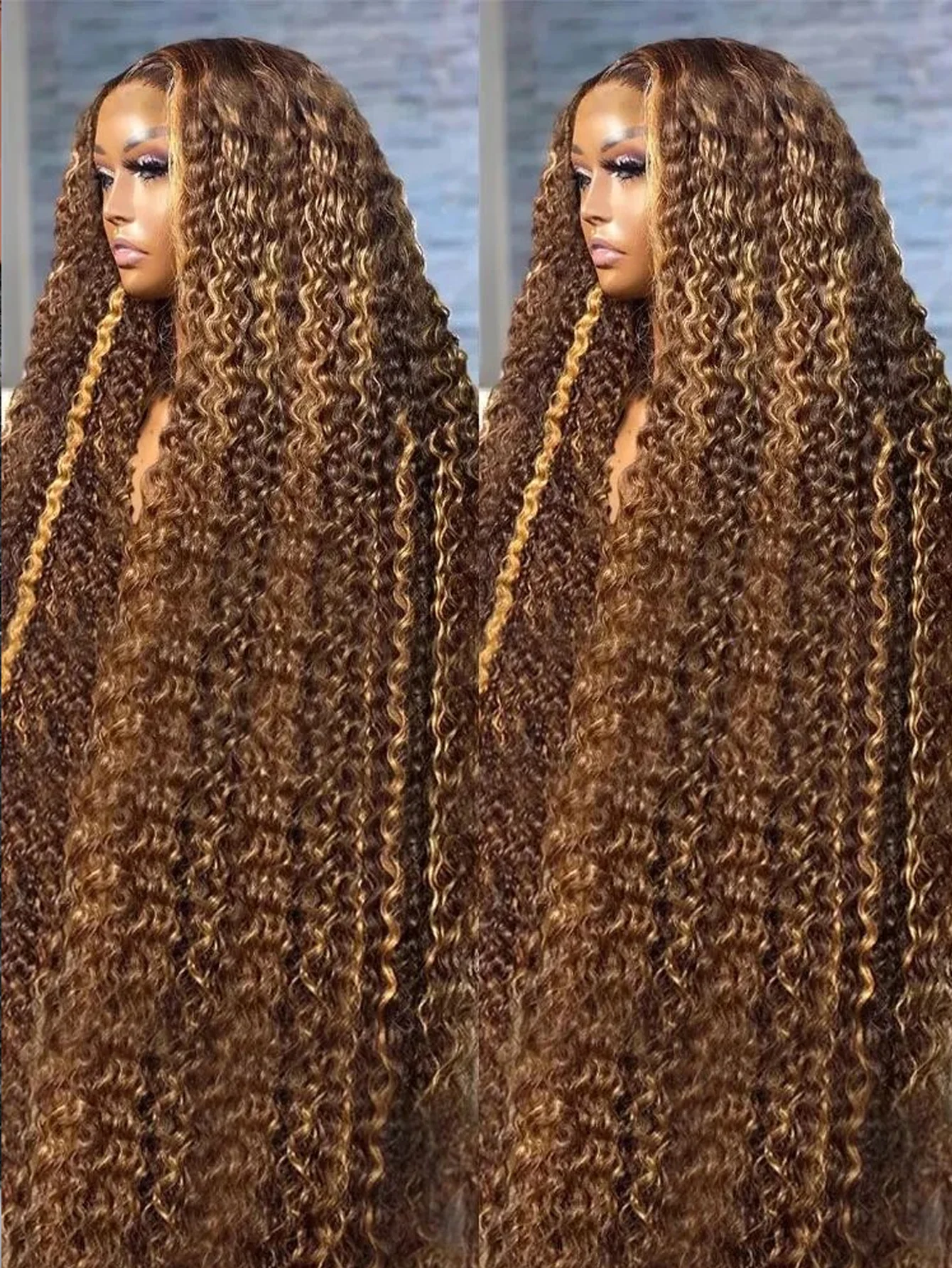 تسليط الضوء على أومبير الدانتيل شعر مستعار أمامي مجعد الباروكات 13x4 موجة عميقة الدانتيل أمامي موجة عميقة خصلات الشعر المستعار الإنسان 4/27 الملونة موجة عميقة الباروكات #1