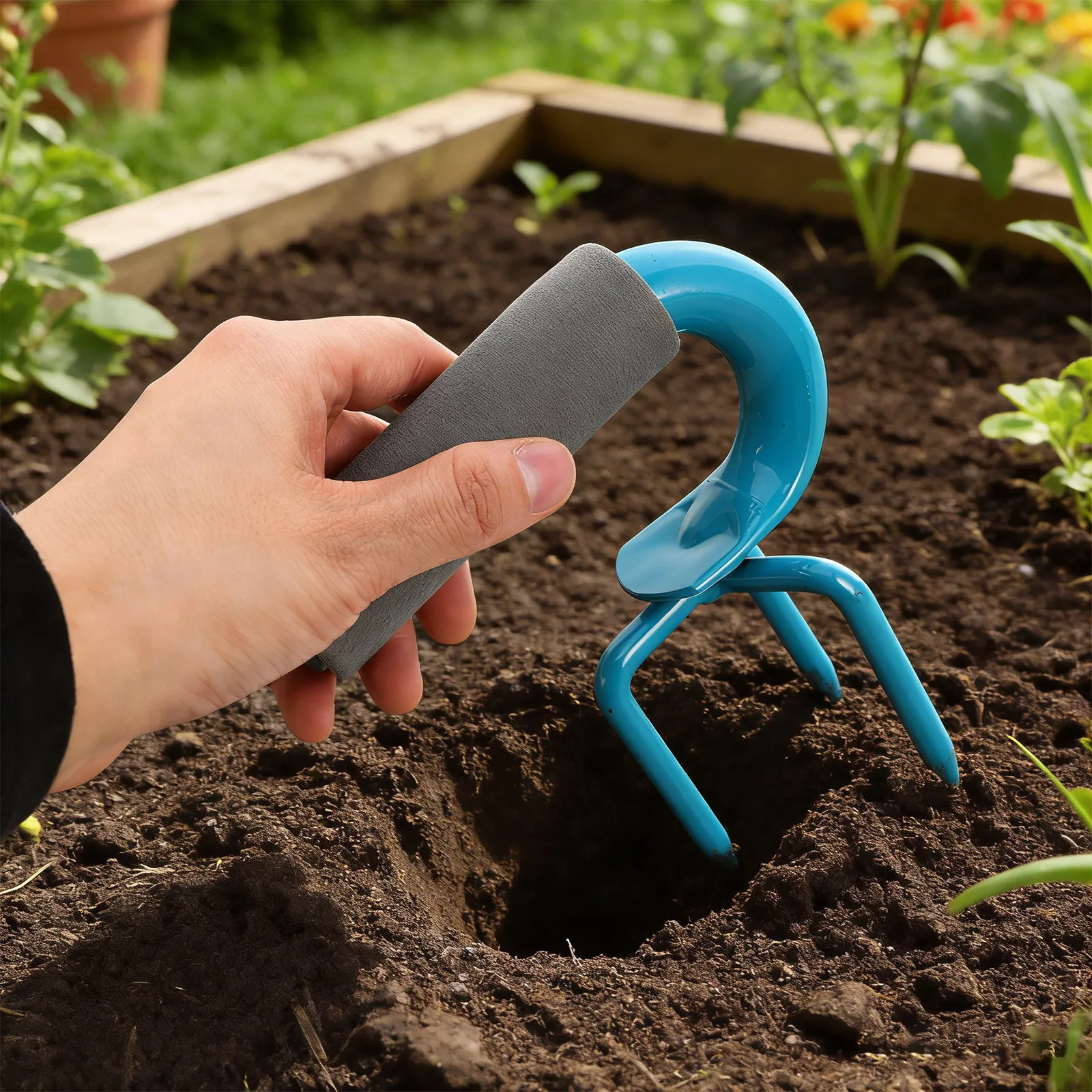 Manganese Steel Garden Fork Heavy Duty Soil Loosener Ergonomic Non-Slip Handle Raised Beds Planters Soil Cultivator Hand Tool