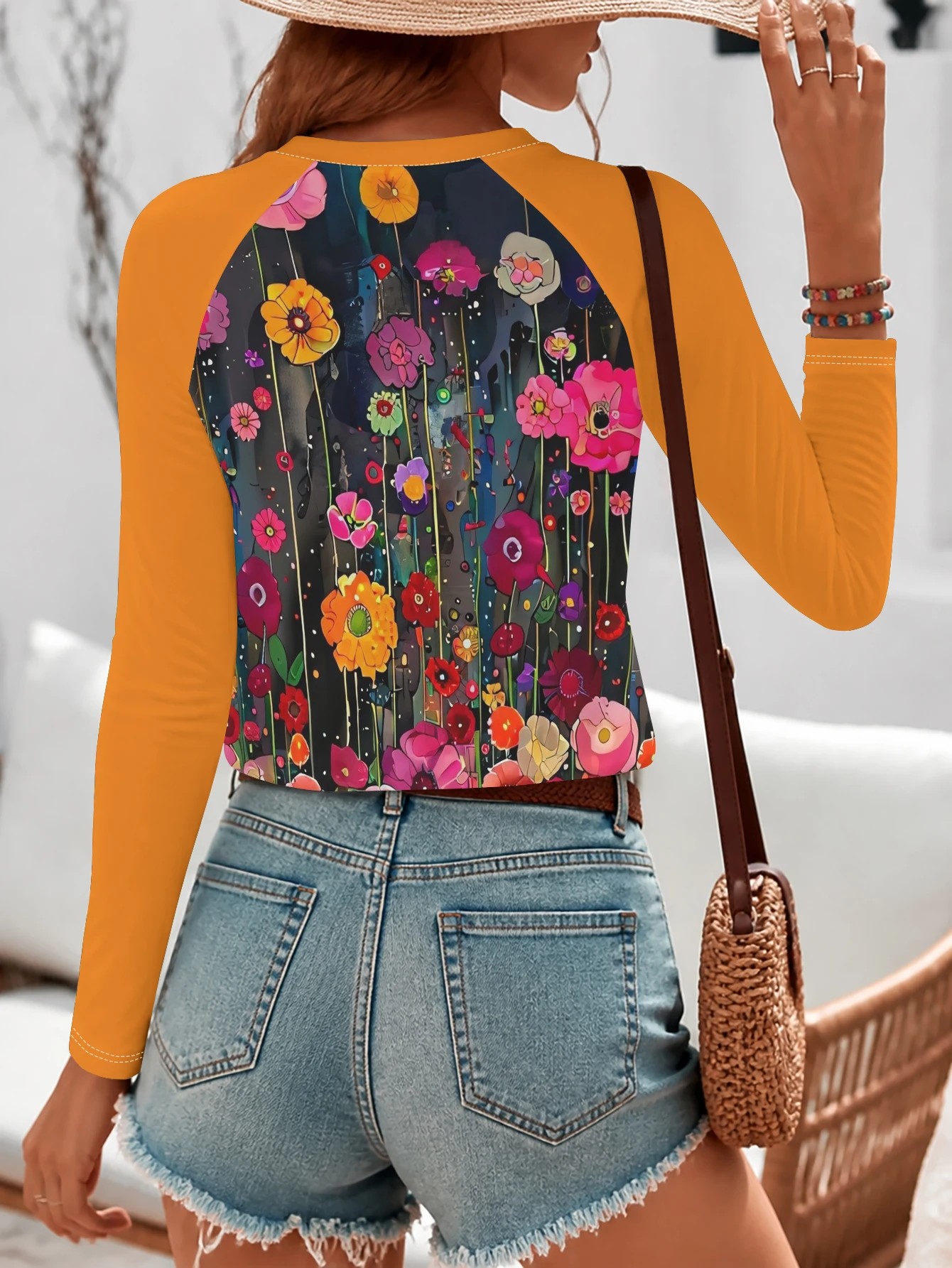 Women T‑shirt Vibrant Floral Allover Print Raglan Long Sleeve Autumn Winter Casual Tee Top Women's Clothes