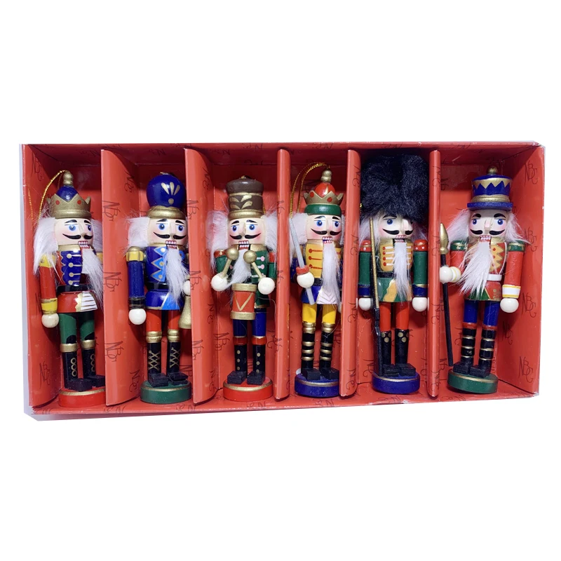 6pcs 12cm Nutcracker Christmas Decor Wooden Christmas Decorations Nutcracker Figures  Christmas Festive Collectible Ht243