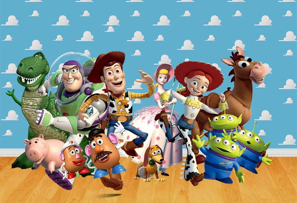 Disney Toy Story Cartoon Woody Background Pink Clouds Wall Cloth Children 'S Birthday Party Theme Layout Family Photo Backdrop