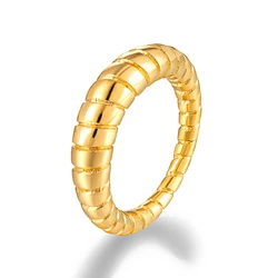 New Trendy High Quality Stainless Steel Minimalist Textured Geometric Charm Statement Gold Color Ring Anillo Jewelry For Women