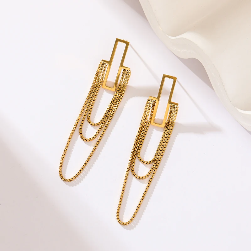 EILIECK 316L Stainless Steel Gold Color Tassel Dangle Earrings For Women Fashion New Holiday Gift Ear Drop Jewelry Bijoux Серьги