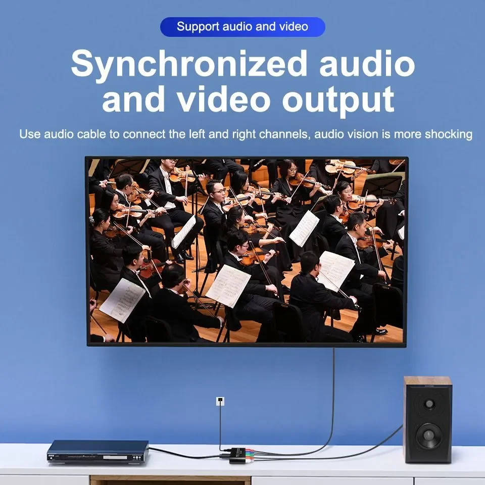 1080P HD to Component Video Converter HD to YpbPr RGB 5RCA Adapter with Scaler Function With Power Adapter 3RCA Audio Cable