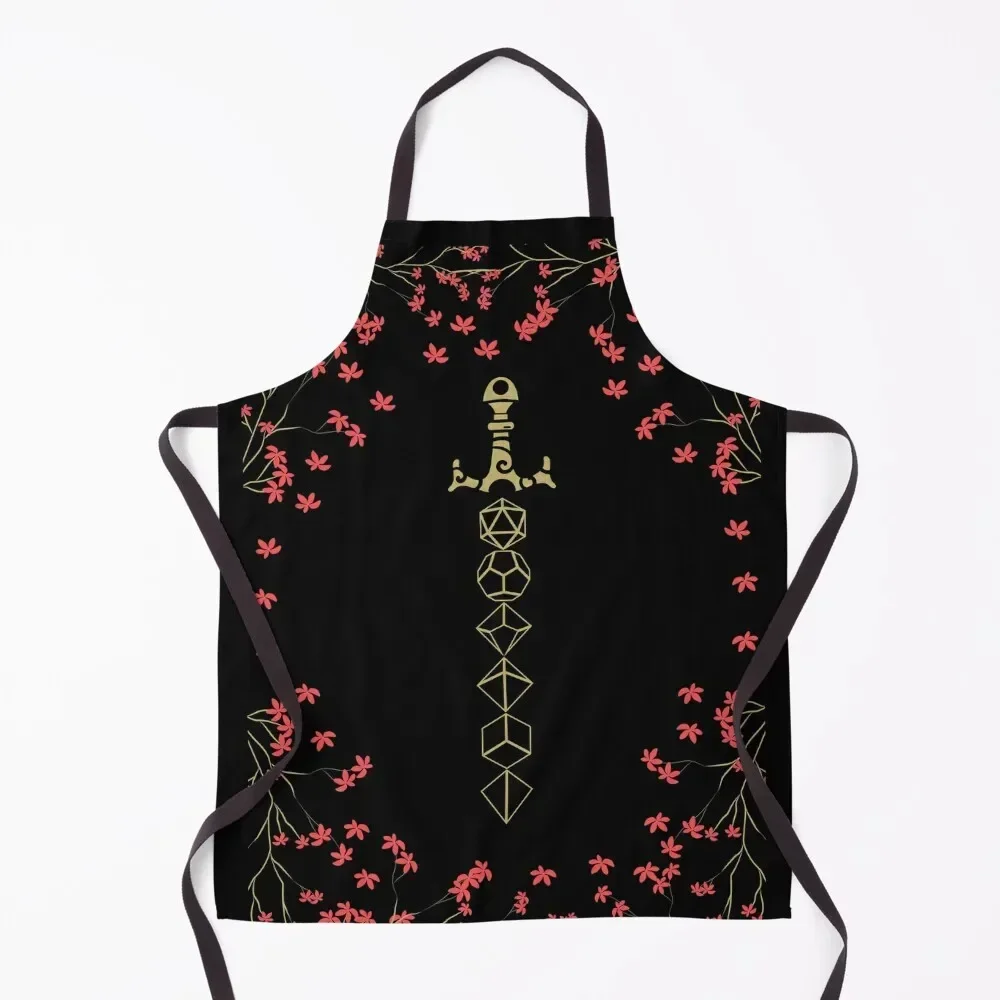 Red Flowers Polyhedral Dice Set Sword Apron Woman Work Men's Kitchen Korean kitchen girl Apron