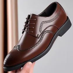 Men's Classic Retro Brogue Shoes Mens Lace-Up Business Leather Shoes Dress Office Flats Men Wedding Party Oxfords