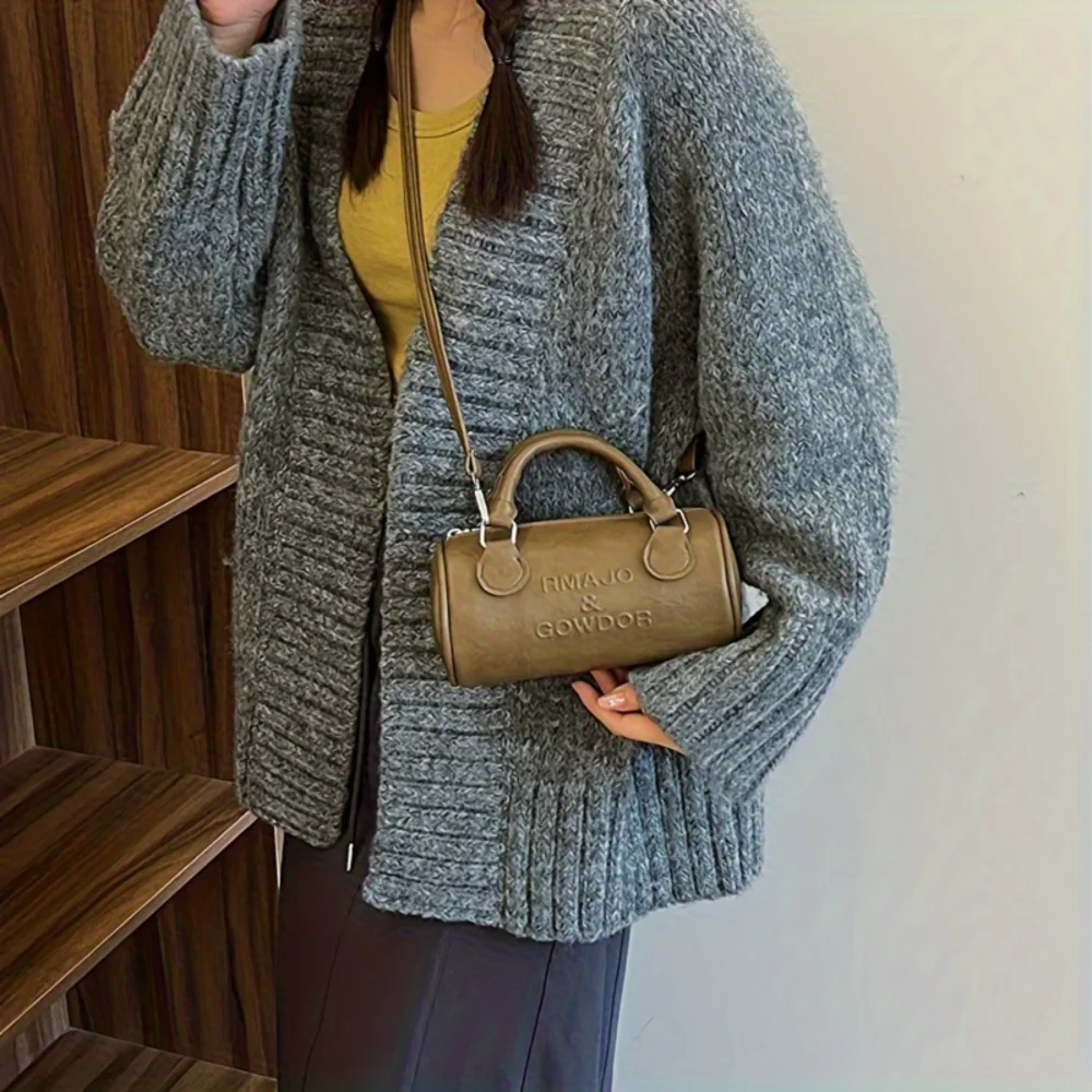 Vintage Retro PU Leather Mini Barrel Bag - Women's Boston Handbag for Shoulder & Crossbody