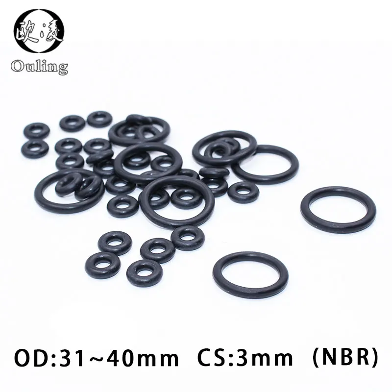 30PCS/Lot Black NBR O-Ring Seal CS3mm OD31-40mm Oil Resistant Nitrile Rubber Gasket Washer for Machinery Plumbing Sealing