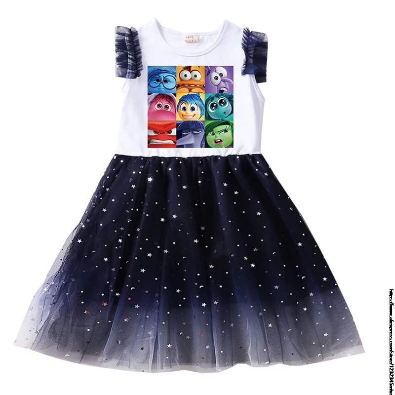 New Inside Out2 Girls Clothes Summer Flying Sleeve Kids Dress Party Baby Dresses for Children Clothing Princess Dresses And Bag image 3