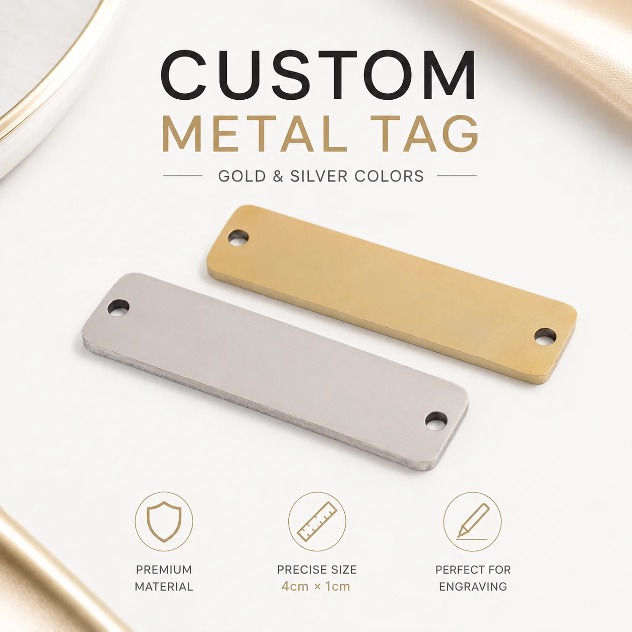 Collier avec pendentif en acier inoxydable personnalisable, bijou vierge en métal gravable pour projets DIY, étiquette de vêtement personnalisée avec texte
