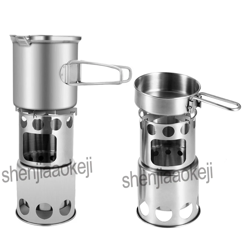 Multi-purpose camping grill stove Stainless Steel Outdoor windproof Wood burning stove / stove + pot set Combo Set 1pc