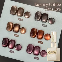 6pcs 15ml Brown Glass Bead Cat Magnetic Nail Gel Polish Ultra Shine Gold Silver Glitter Soak Off UV LED Gel Nail Art Varnishes