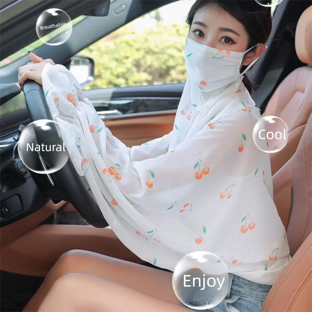 أكمام تبريد صيفية واقية من الشمس أكمام زهرية شفافة أكمام أذرع تبريد مع قناع حجاب كم طويل شالات شيفون نسائية