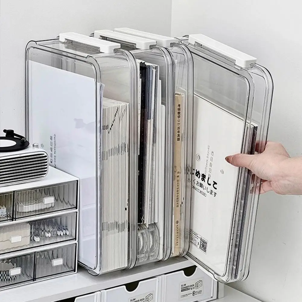 Transparent File Storage Box with Lids Plastic Snap-On Design A4 Paper Container Stackable Document Storage Box File Organizer