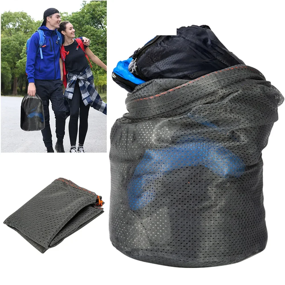 Mesh drawstring storage bag lightweight fill bag large capacity sleeping bag for hiking and camping collapsible mesh  closet bag