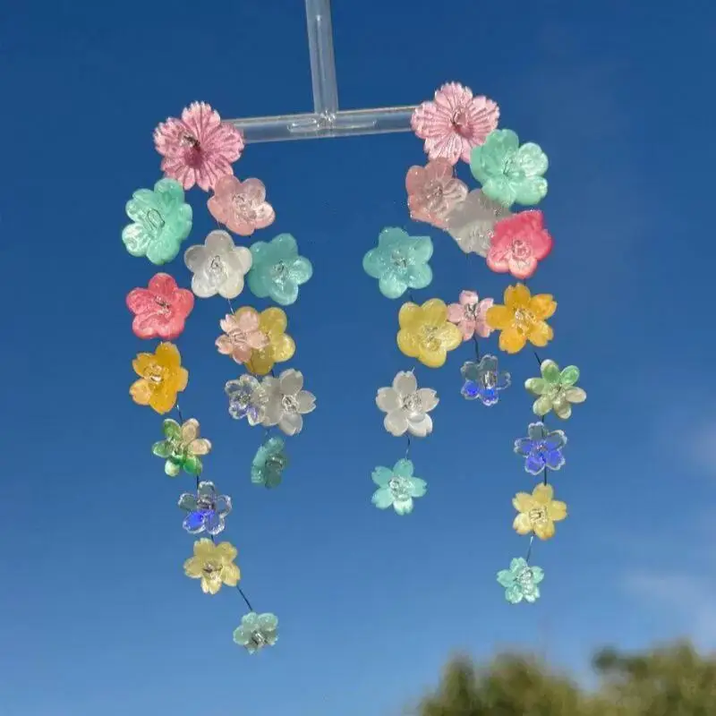 Happy Color Flowers Long Earrings For Ladies 2025 New Spring Summer Fashion Charming Cute Earings