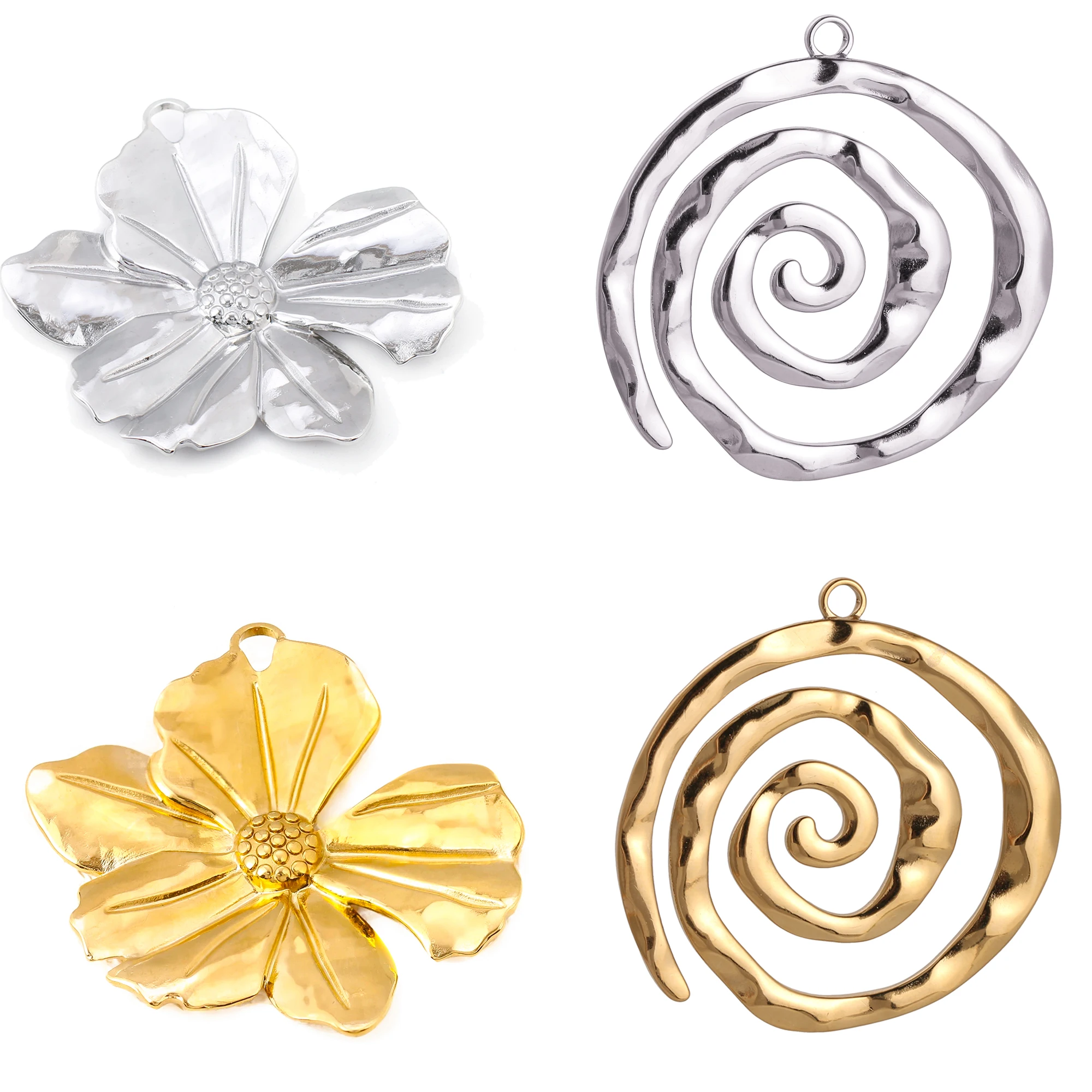 3Pcs/Lot Large Stainless Steel Flower Charms Circle Spiral Vortex Swirl Pendant Jewelry Making Supplies for Diy Jewelry Findings