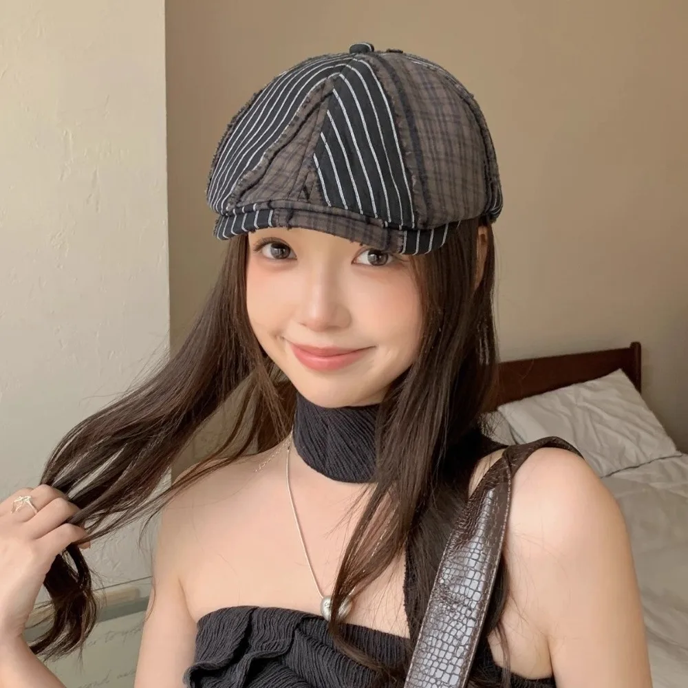 

Casual Forward Cap Plaid Berets Korean Style Y2k Newsboy Caps Thin Flat Painter Hat Student