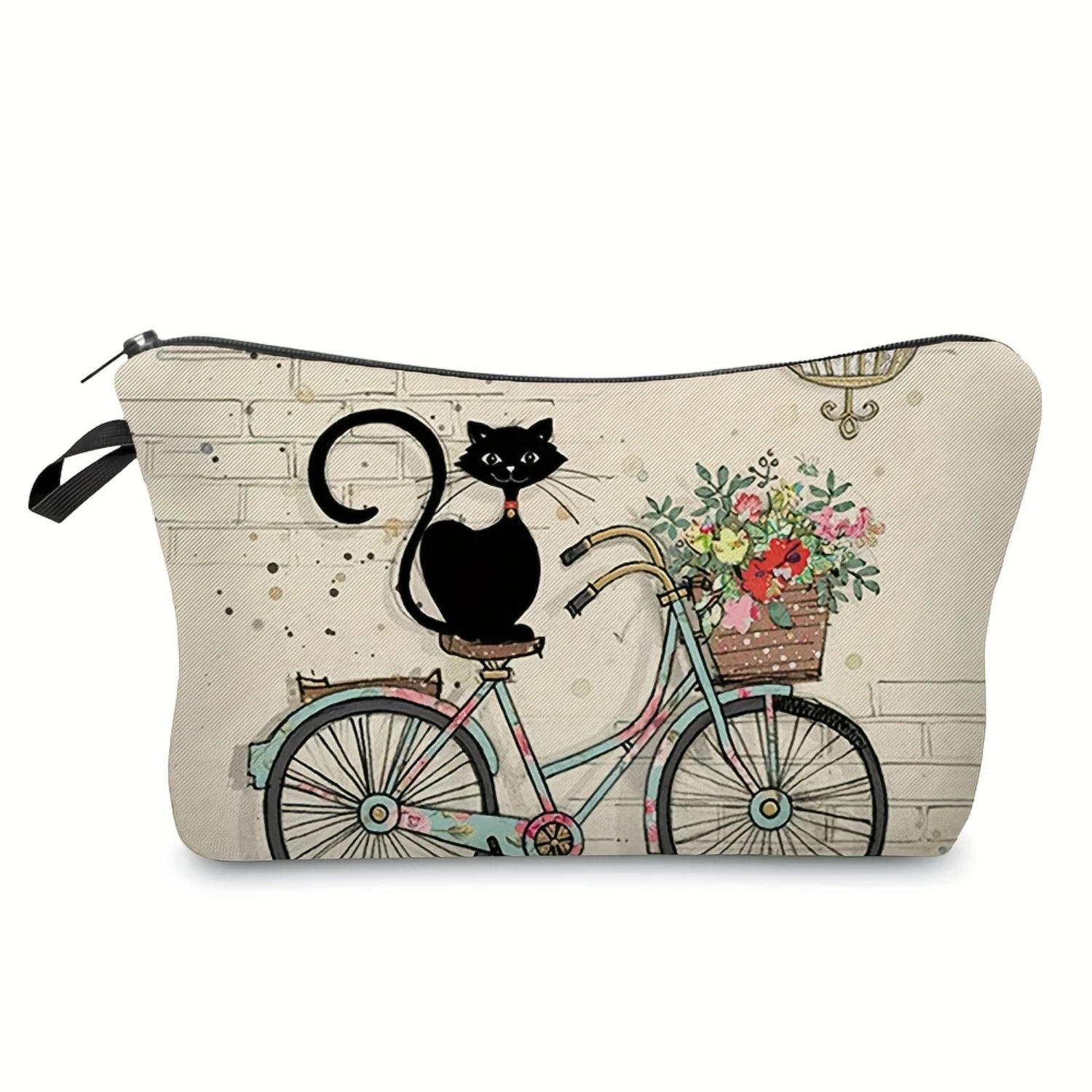 Retro Cat Pattern Carry On Bag, Zipper Lightweight Makeup Pouch, Versatile Cosmetic Bag