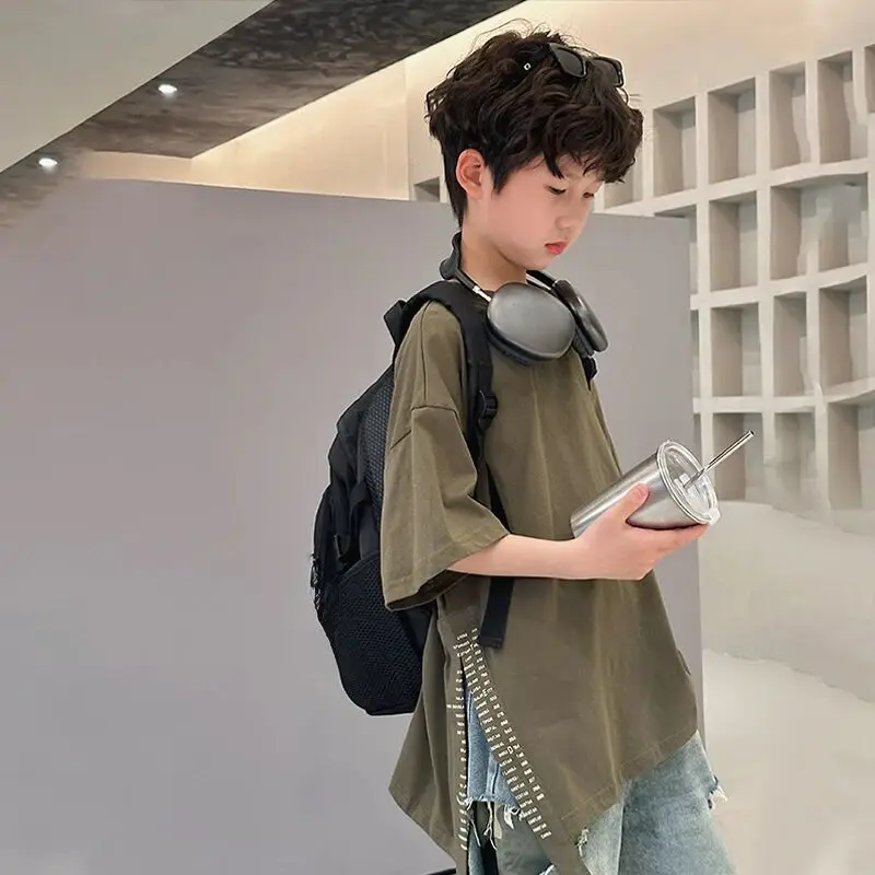 

Boys' short sleeved t-shirt summer outfit new children's irregular short sleeved loose top