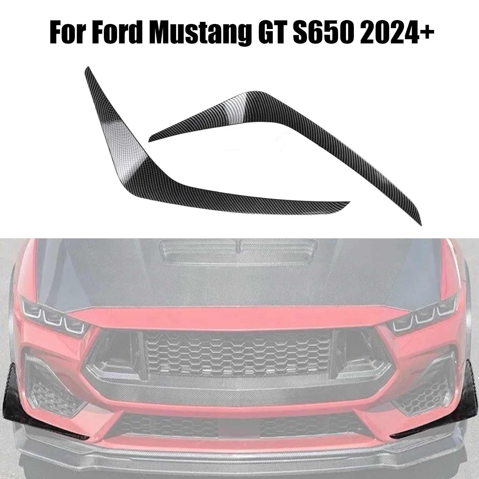 Front Bumper Side Canards Dive Planes Trim For Ford Mustang GT S650 2024 2025 Glossy Black Carbon Fiber Look