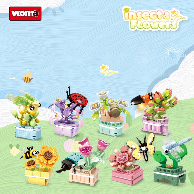 

Flower Insect Potted Building Blocks Set DIY Mini Bricks Bouquet Model Kids Adult Desktop Decoration Toys Gift