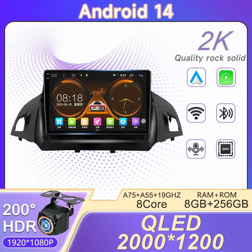 Android 14 For FORD C-MAX KUGA 2 ESCAPE 3 2012 - 2019 Car Stereo Unit Multimedia Radio Video Player GPS Wireless Carplay No 2din