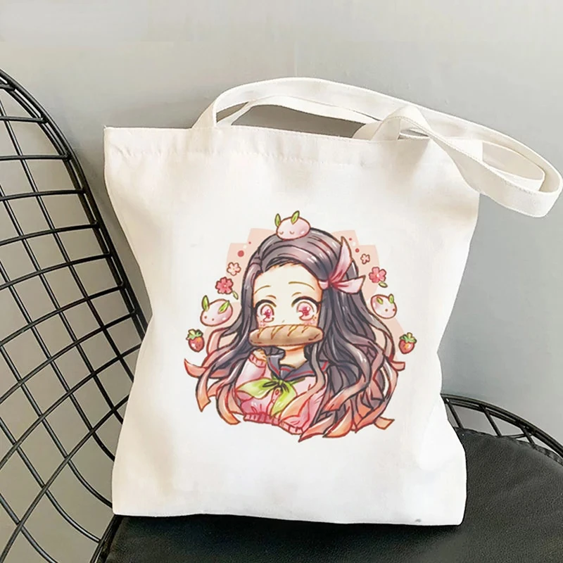 Demon Slayer Kimetsu No Yaiba Canvas Tote Bag Bolsas De Tela Women's Large Capacity Shopping Bag Bolsa Canvas Bag Japanese Anime