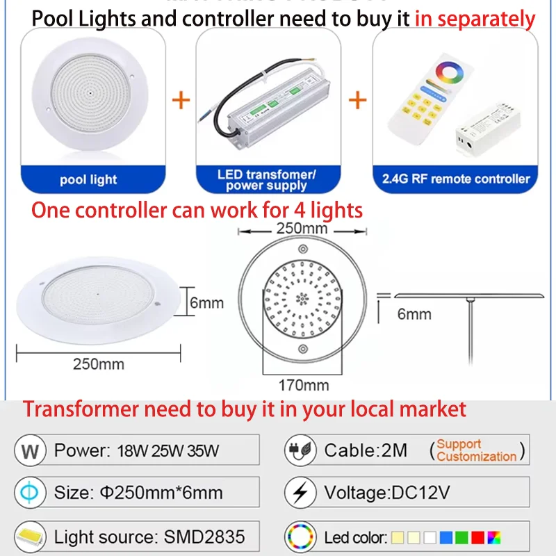 Swimming Pool Lights 18W 25W 35W Focos 12V LED Smart App Tuya Wifi LED RGB Piscine Lamp Remote Control Pool Party Decoration