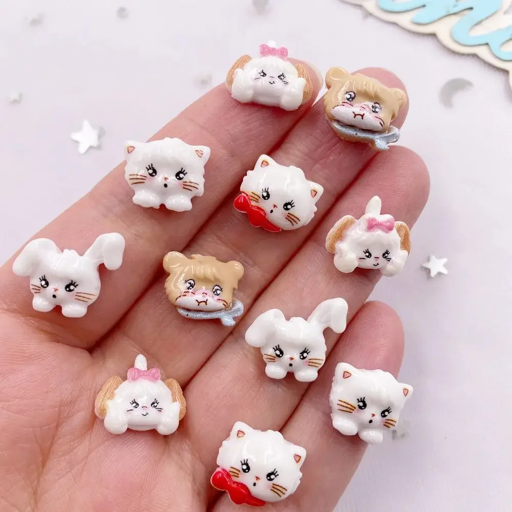 20 piezas de resina colorida Kawaii, Mini cabeza de gato de dibujos animados pintada, arte de uñas, figuritas de piedra trasera plana, álbum de recortes, manualidades de decoración de joyería DIY