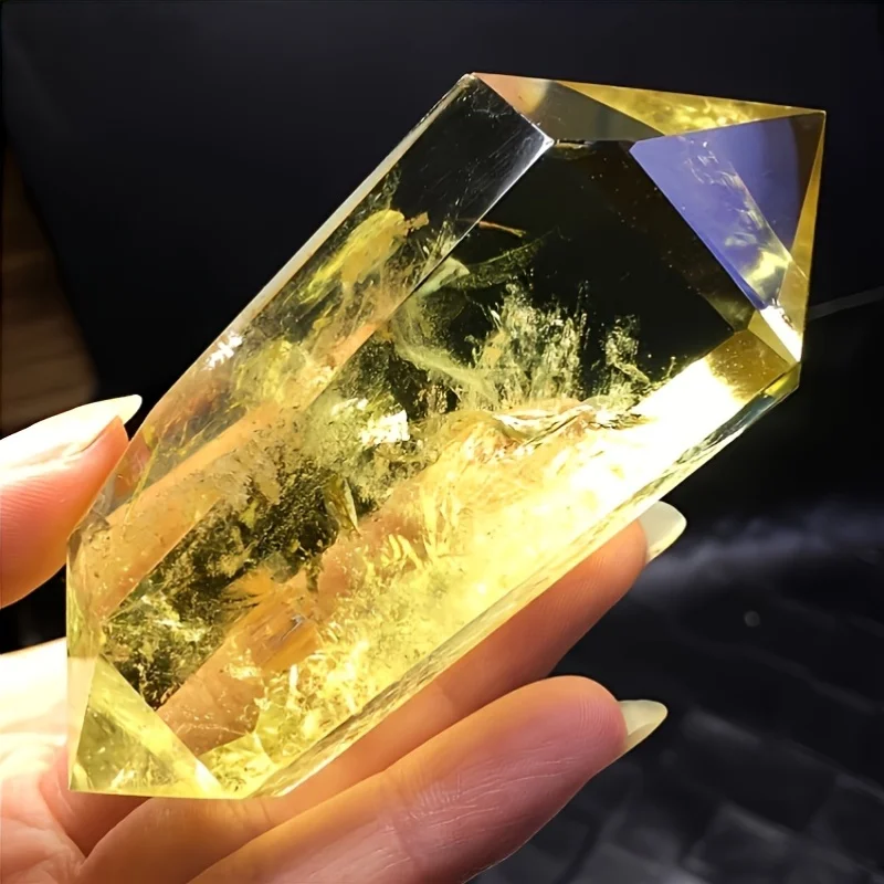 1pc natural amber-colored quartz crystal double-ended tower-shaped rod, polished and protected, bohemian-style mineral specimen.