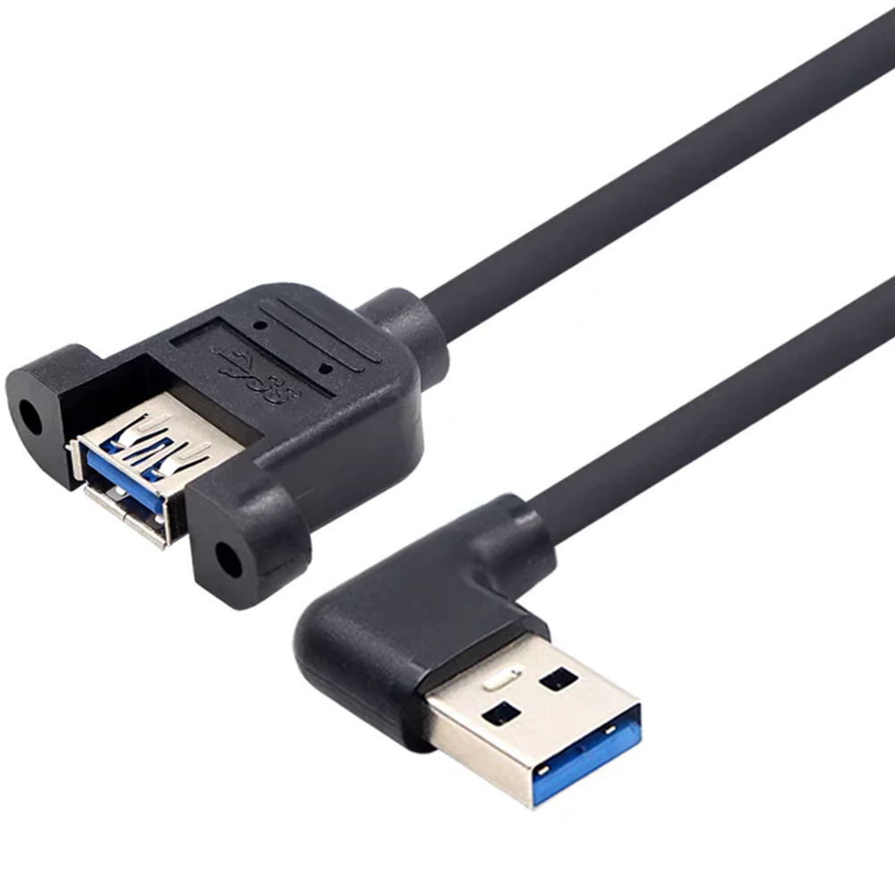 كابل بيانات ممتد USB 3.0 ذكر إلى أنثى محول 90 درجة مع فتحة لولبية، كابل بيانات الكمبيوتر المحمول المثبت على السيارة خط الزاوية اليمنى 0 #6