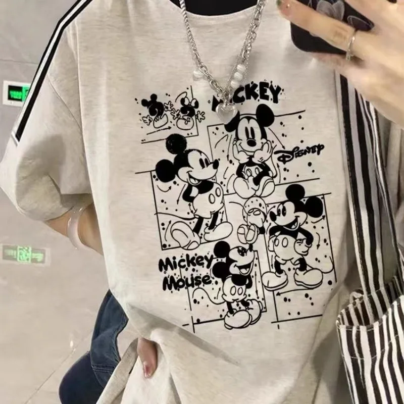 Disney Mickey Mouse Summer Cotton T Shirt Men Retro Casual O-neck Basic T-shirt Women Baggy Tees Classical Cartoon Tops Clothing