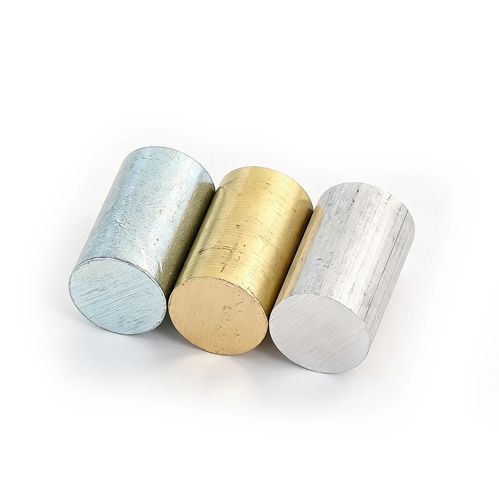 3-teiliges poliertes Metallzylinder-Set aus Messing, Aluminium und Eisen mit Kunststoffgehäuse, Lehrmittel für Schule und Labor – Detail 4