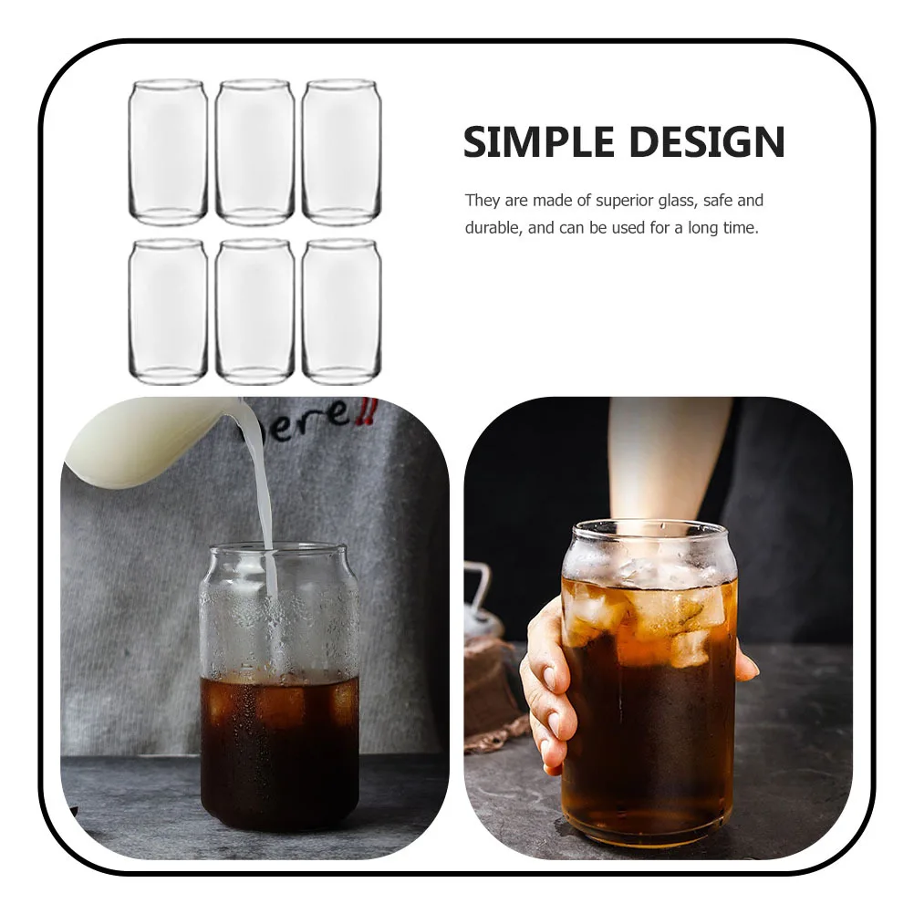 

6Pcs Glass Beverage Cup Transparent Ring-Pull Can Shape Creative Cup Party Cocktail Bar Beer Glasses Juice Glass