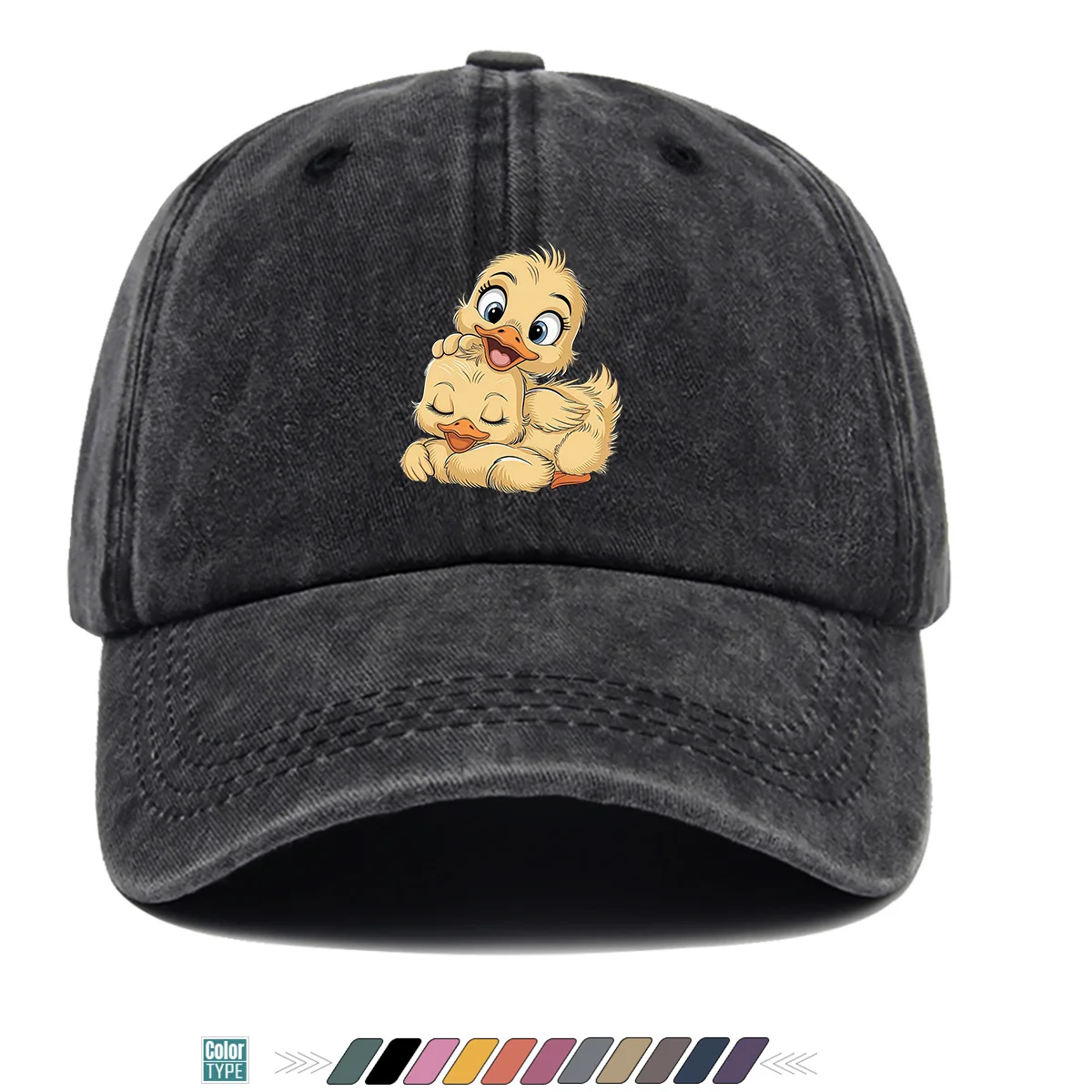 1pc Cute Little Yellow Duck Print Baseball Cap, Adorable Cartoon Duck Pattern Sun Hat, Fashion Casual Sunshade Hat, Unisex Adjus