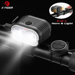 X-TIGER-luces 2 en 1 para bicicleta, bocina con altavoces de 120dB, 200 lúmenes, faro para ciclismo de montaña y carretera, accesorios para bicicleta