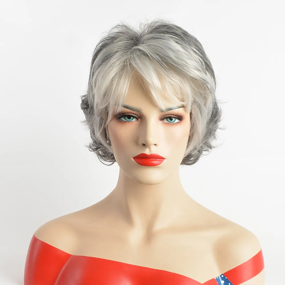 Middle-Aged Women's Short Curly Mom Wig in Fashion Silver Grey Heat Resistant Synthetic Hair for Daily Use And Parties