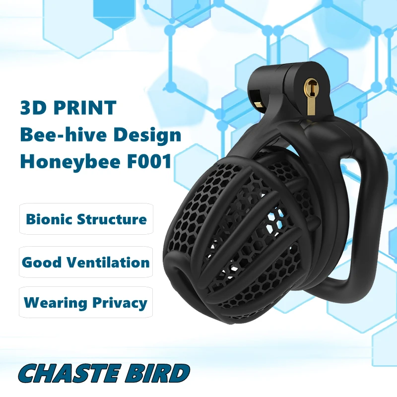 2023 NEW 3D Print Bee-hive Design Breathable Cock Cage 2 Types of Penis Rings Male Chastity Device Adult Products Sex Toys F001