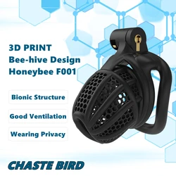 Jaula transpirable para el pene con diseño de colmena de abejas, Dispositivo de Castidad para hombre, productos para adultos, Juguetes sexuales, nuevo, 3D, F001, 2023