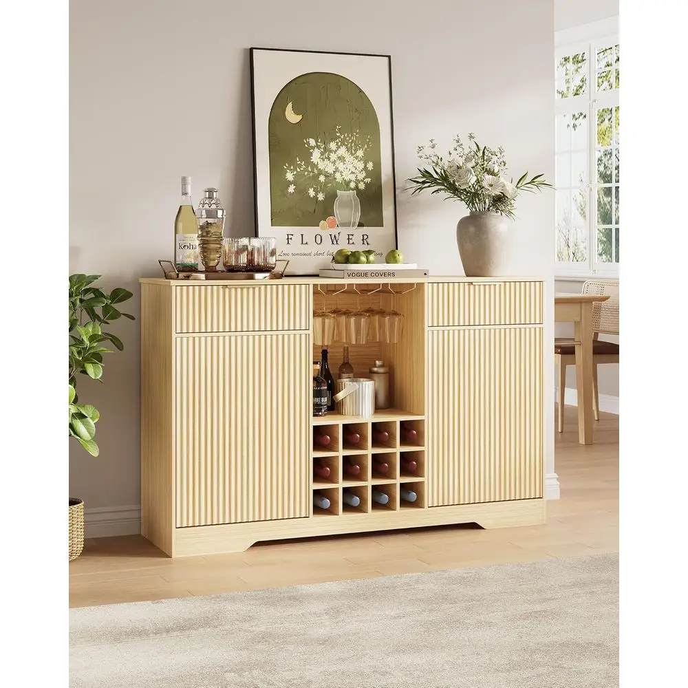 

Dual-Door Wine and Liquor Cabinet with Storage, Glass Holder, and Rack for Home Bars or Living Spaces