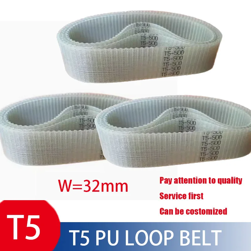 

Hot!!! Steel wire Closed Loop Timing Belt PU Width 32mm T5-500 / 100 Tooth Polyurethane Belts for Pulleys