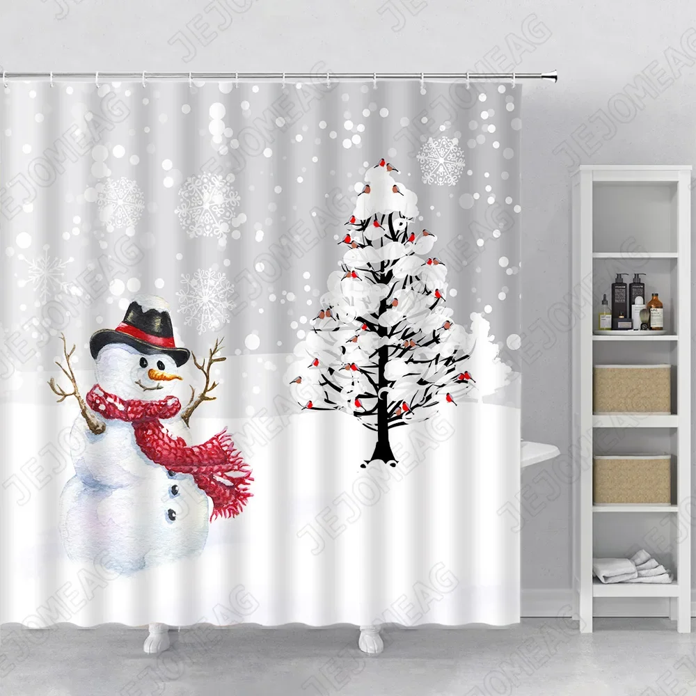 Snowman Ball of Rope Shower Curtain Winter Scenery Christmas Theme Home Bathroom Decoration Bathroom Accessory Set Bath Curtain