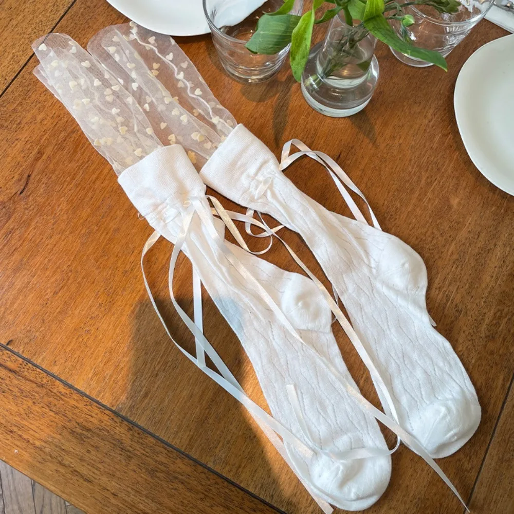 

Comfortable French Style Sweet Bowknot Socks Mesh Cotton Ballet Bow Stockings Hosiery Love Mid Calf Socks Summer