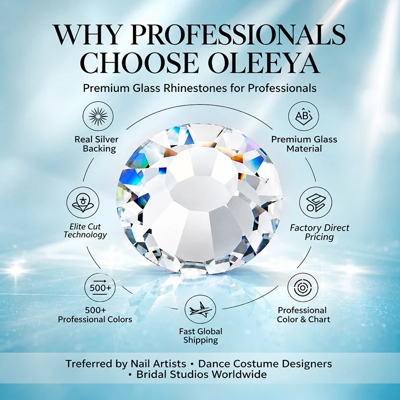 OLeeya Glass Flatback Rhinestones Green Blue Volcano Flare SS3-SS30 Non Hotfix Glue on Crystals Strass for DIY Nail Decoration