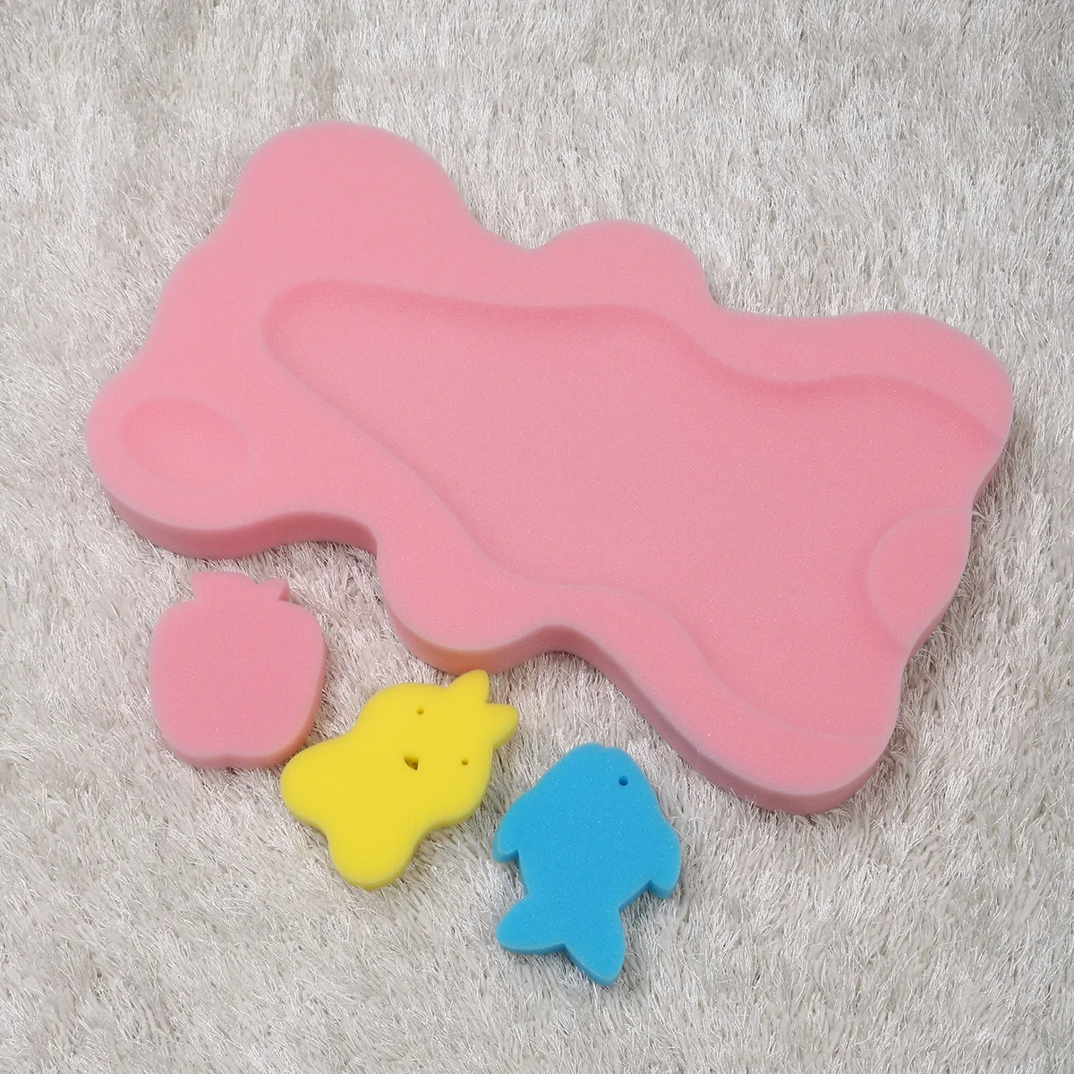 

1pc Baby Bath Mat Non-Slip Sponge For Newborn Infant Head Neck Back Support Quick Dry Bathing Safety Cartoon Design Pink