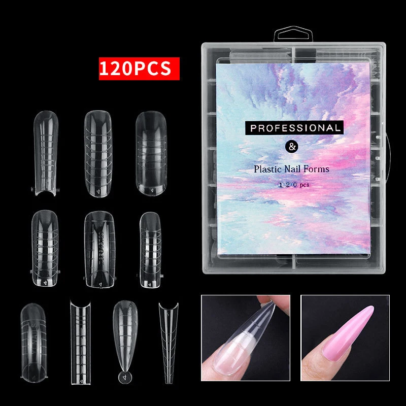 120 Pcs/Set Clear Dual Forms False Nails Full Cover Quick Building Gel Mold Tips Nail Extension Molds Upper Forms For Nails Tips