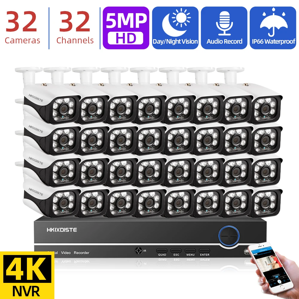 32 Channel NVR Kit 5MP POE CCTV Camera Security System Kit 32CH 4K NVR Day & Night Vision Video Surveillance Camera System Set